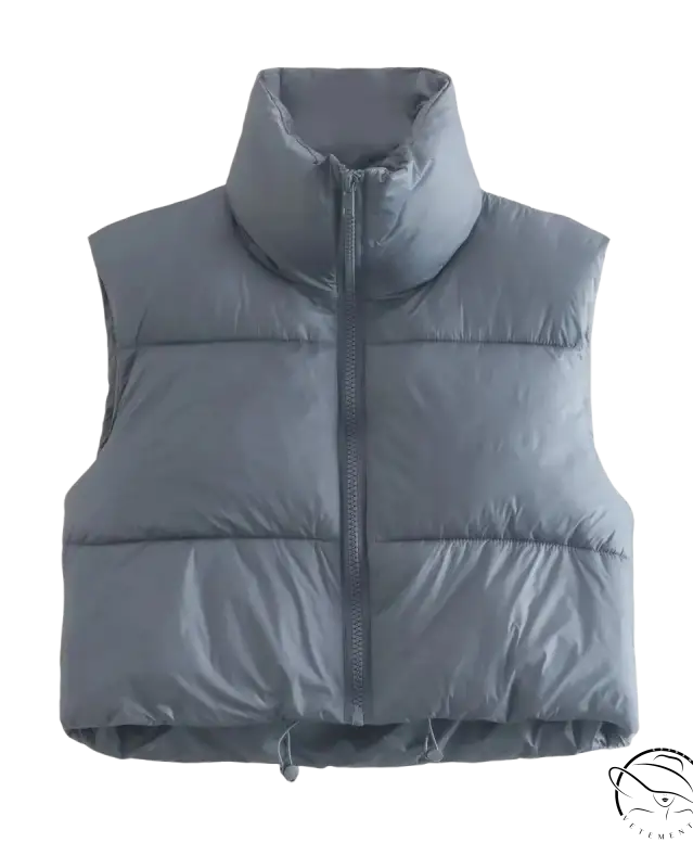Gray winter slim fit cotton padded jacket vest with high collar and zipper