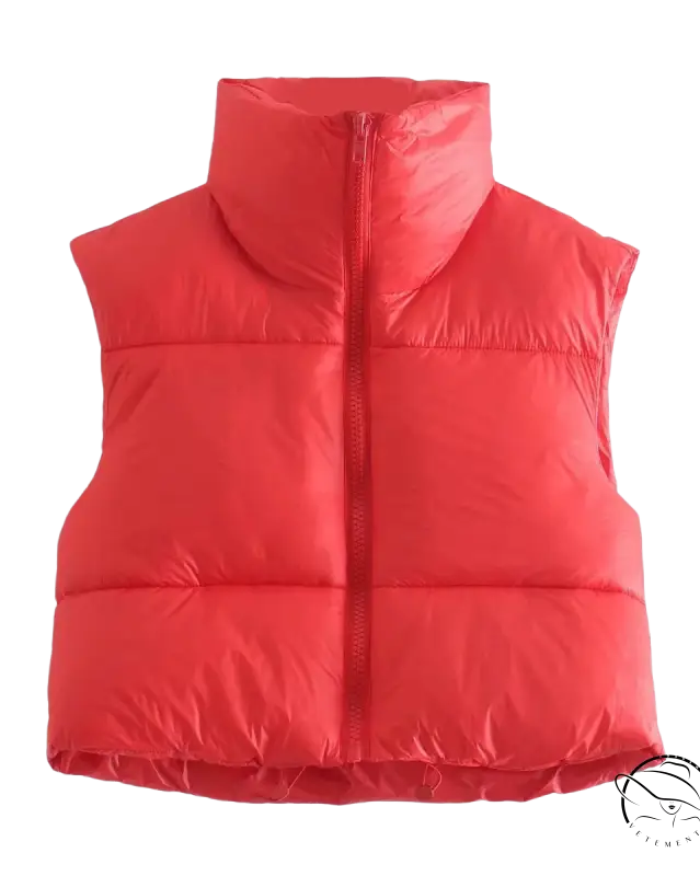Bright red winter slim fit cotton padded jacket vest with zipper