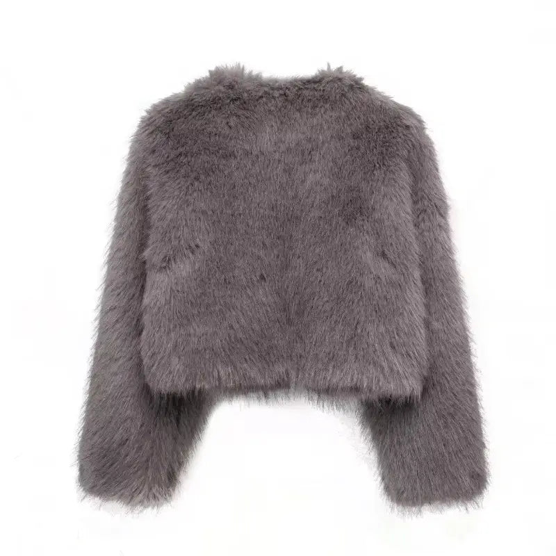 Gray faux fur jacket from Winter Socialite Artificial Fur collection, perfect for winter casual wear