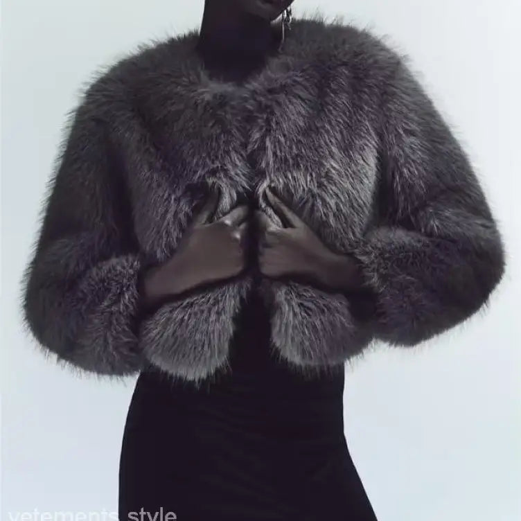 Gray faux fur jacket from Winter Socialite Artificial Fur collection for casual wear