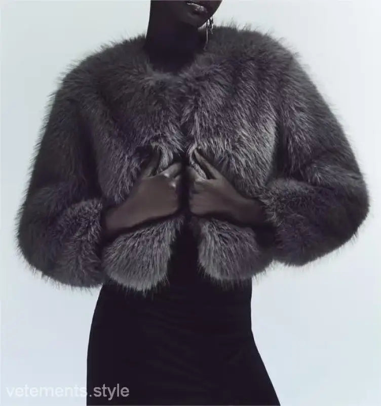 Gray faux fur jacket from Winter Socialite Artificial Fur collection for casual wear
