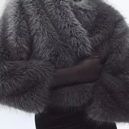 Gray faux fur jacket from Winter Socialite Artificial Fur collection for casual wear