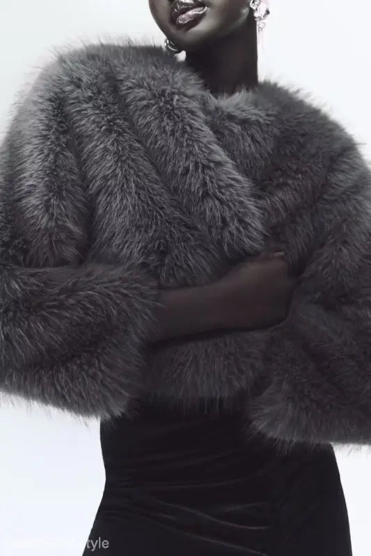 Gray faux fur jacket from Winter Socialite Artificial Fur collection for casual wear