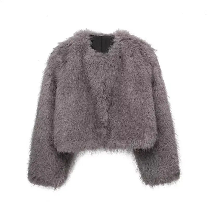 Gray faux fur jacket from Winter Socialite Artificial Fur collection, ideal for casual wear