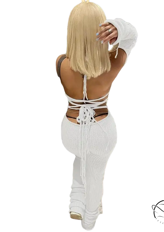 White woolen cutout jumpsuit with back tie details for all seasons