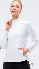 Autumn Winter Fleece Lined Nylon Yoga Clothes Fitness Jacket Women Zipper Stretch Running Sport Long Sleeve