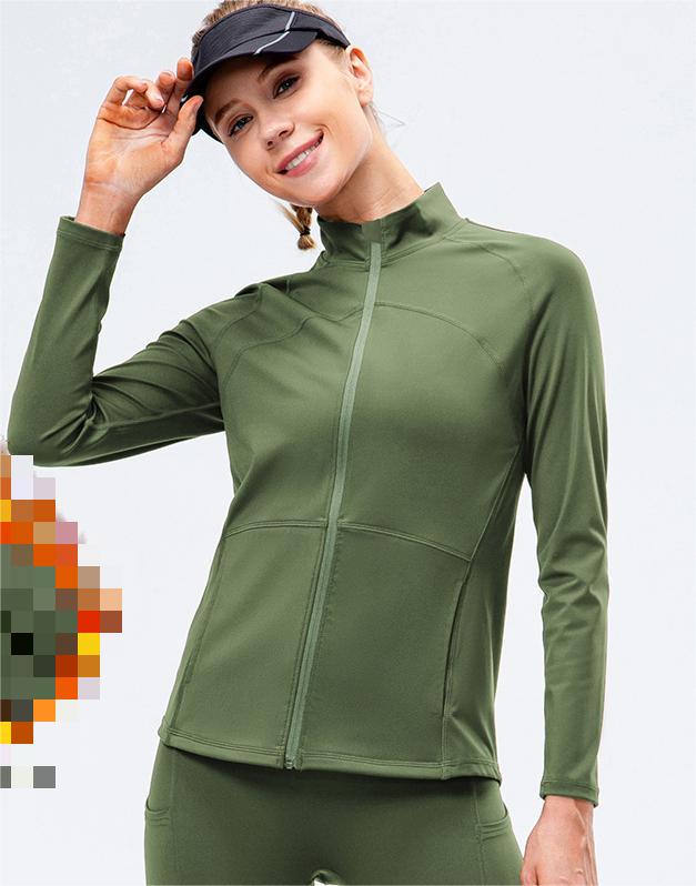 Autumn Winter Fleece Lined Nylon Yoga Clothes Fitness Jacket Women Zipper Stretch Running Sport Long Sleeve