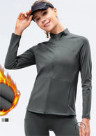 Autumn Winter Fleece Lined Nylon Yoga Clothes Fitness Jacket Women Zipper Stretch Running Sport Long Sleeve
