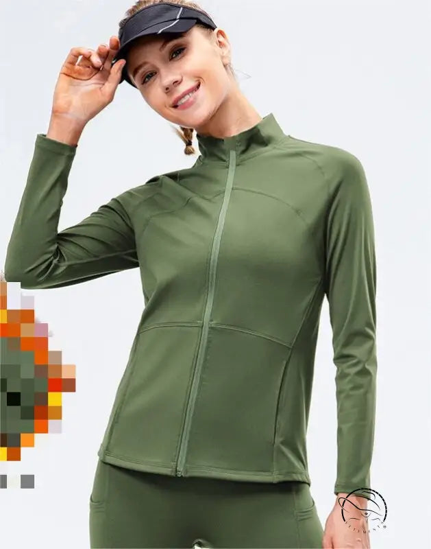 Autumn Winter Fleece Lined Nylon Yoga Clothes Fitness Jacket Women Zipper Stretch Running Sport Long Sleeve