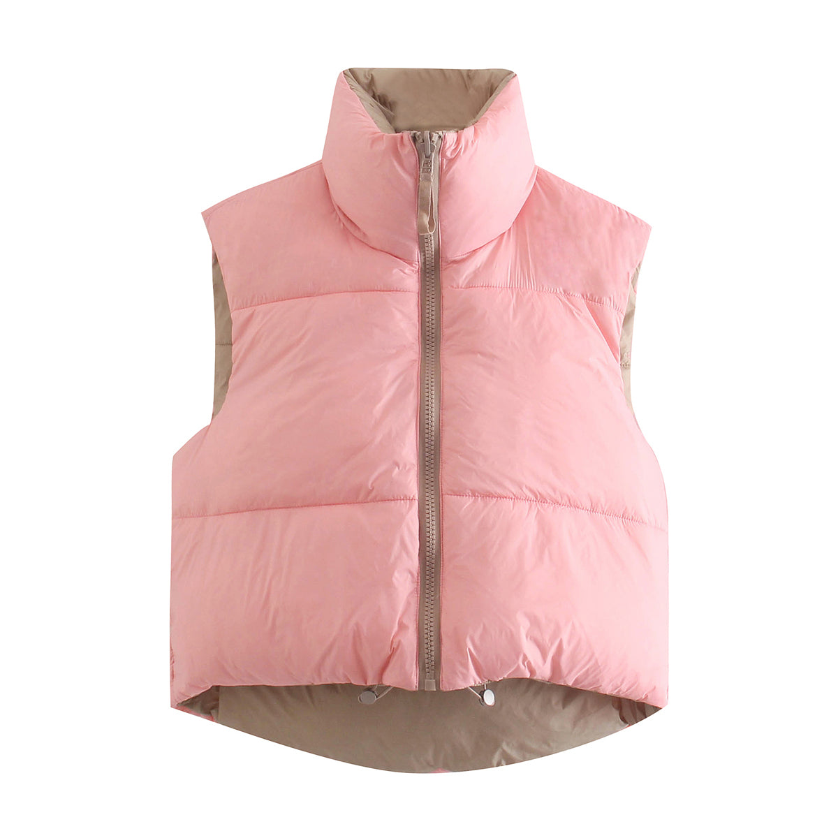 Pink puffer vest with high collar from Street Double Sided Cotton Padded collection