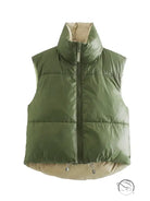 Olive green puffer vest in street double sided cotton padded design