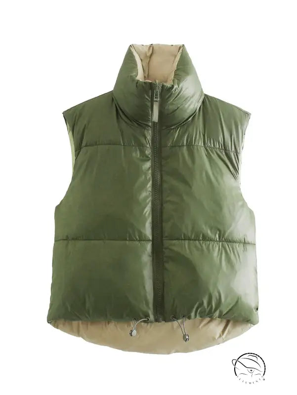 Olive green puffer vest in street double sided cotton padded design