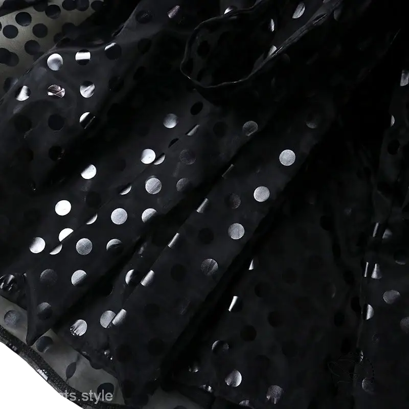 Black polka dot organza blouse lining for sexy sling dress