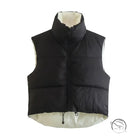 Black street double sided cotton padded puffer vest with high collar