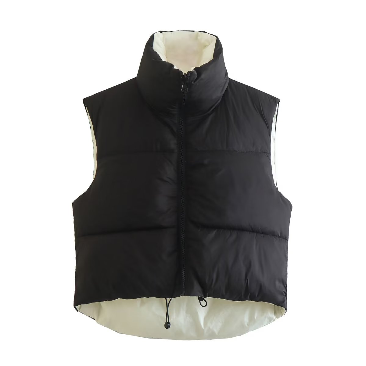 Black street double sided cotton padded vest with high collar for stylish warmth