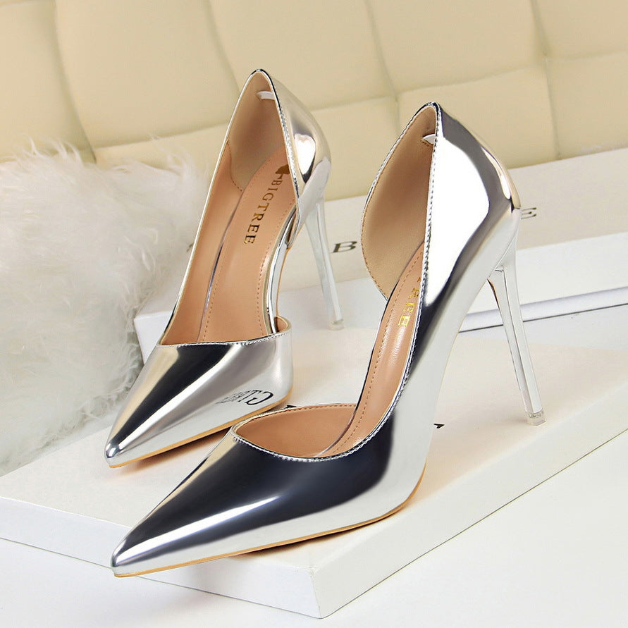Langry fashion silver metallic stiletto heel pumps with pointed toes