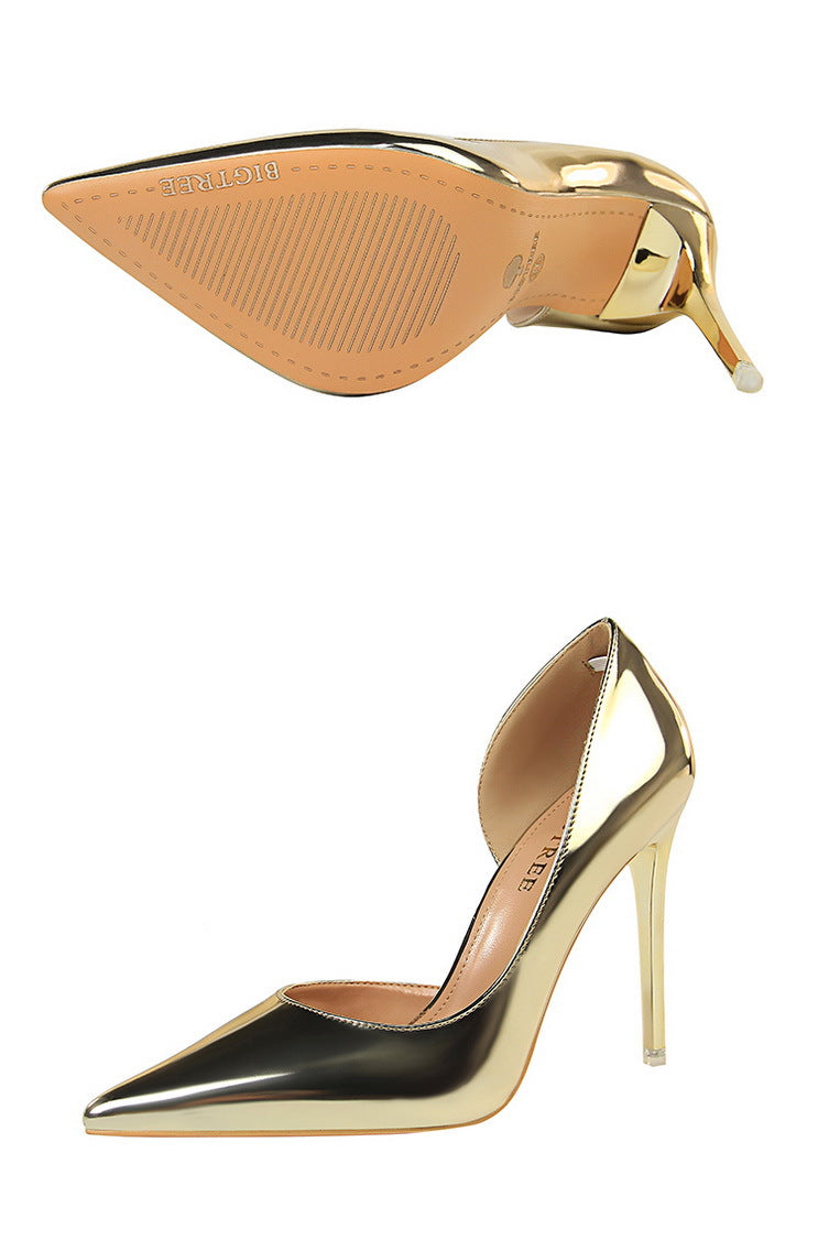 Langry fashion gold and black metallic stiletto high heel pump