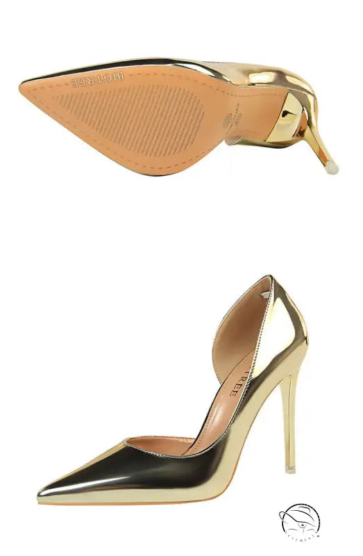 Simple stiletto heel in gold and black metallic finish