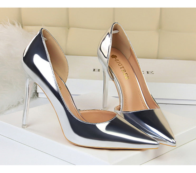 Langry fashion silver metallic stiletto high heel pumps with pointed toe