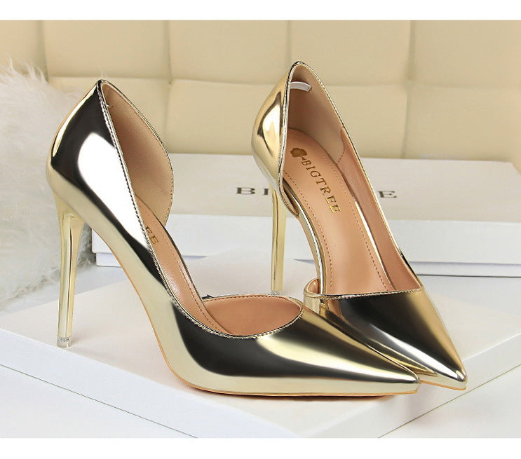 Langry fashion gold metallic stiletto high heel pumps with pointed toes