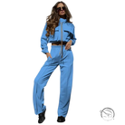 Woman in elegant Vetements suit with long sleeve blue tracksuit