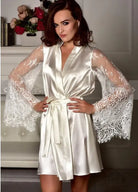 Beautiful long sleeve imitation ice silk robe with lace sleeves