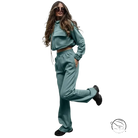 Elegant Vetements suit: teal tracksuit with cropped long sleeve hoodie