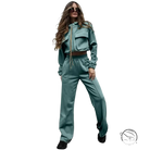 Elegant Vetements suit: teal tracksuit with cropped jacket and long sleeve