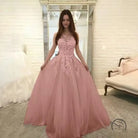Elegant lace dress in pink formal gown with floral lace