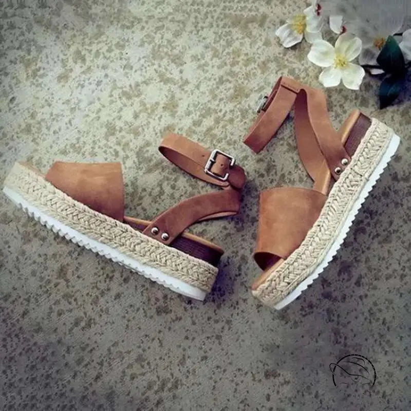 Sandals with Buckle Platform Wedge High Heel