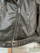 Beautiful warm Langry leather jacket with silver zippers and belt