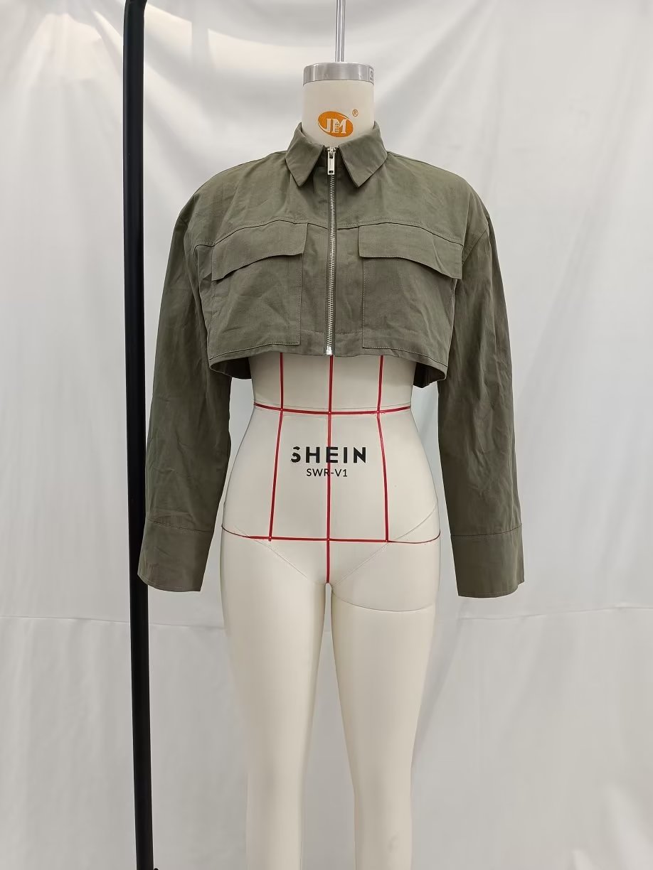 Olive green Shein langry fashion cropped jacket with zipper