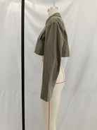 Langry olive green button-down shirt in loose windbreaker fabric
