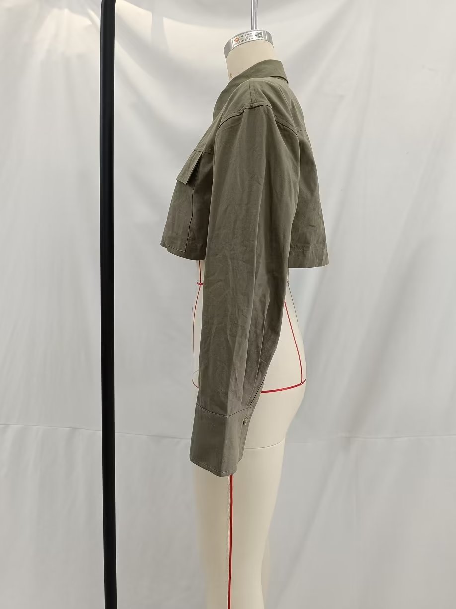 Langry olive green button-down shirt in loose windbreaker fabric