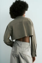 Olive green langry fashion cropped utility jacket with pockets