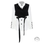 Elegant lace up vest two piece suit with white shirt and black vest