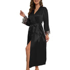 Black satin robe with lace sleeves, langry fashion nightdress inspired by Natori