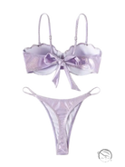 Lavender satin Seashells sexy bikini bra with scalloped edges and thong