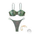 Emerald green seashells sexy bikini with mermaid scales and metallic shimmer