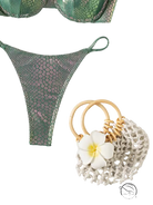 Delicate green Seashells sexy bikini with shimmer and scale pattern