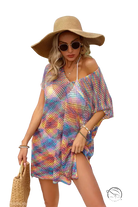 Rainbow-colored mesh off-shoulder summer rainbow stitching blouse
