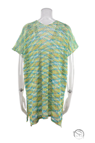 Vetements-style green blue gradient mesh knit blouse summer rainbow stitching