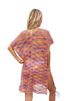 Vibrant multicolored summer rainbow stitching blouse with loose fit and side slit