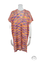 Vibrant orange purple summer rainbow stitching blouse with v-neckline