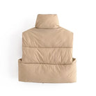 Langry beige puffer vest with high collar and zipper, casual fashion ملابس