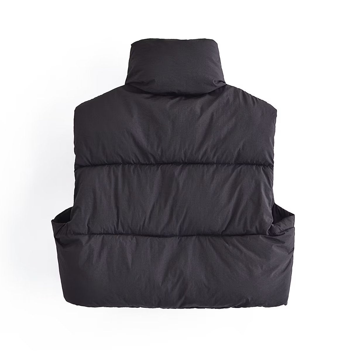 Langry black puffer vest with high collar and quilted fashion design