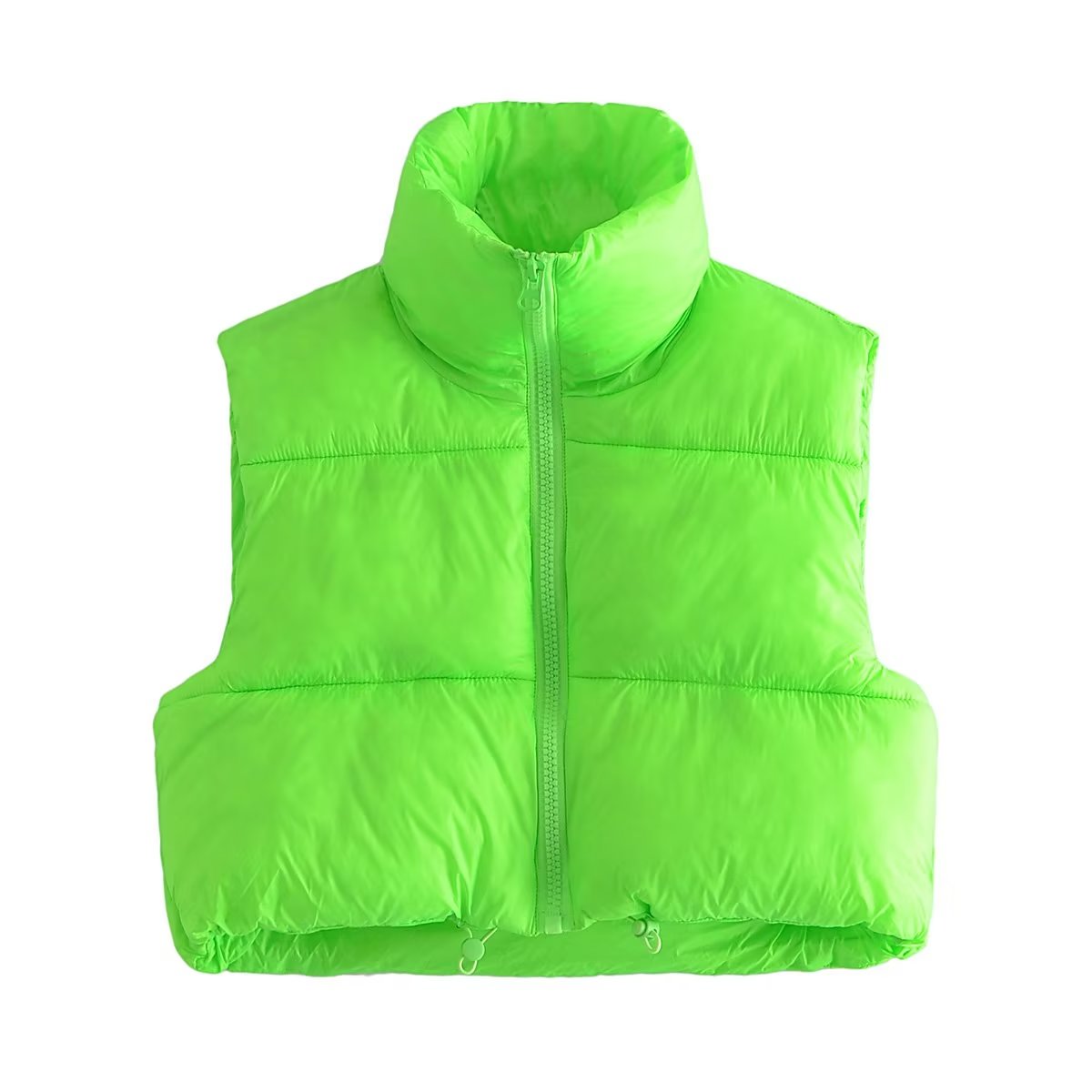 Langry neon green fashion puffer vest with zipper and collar