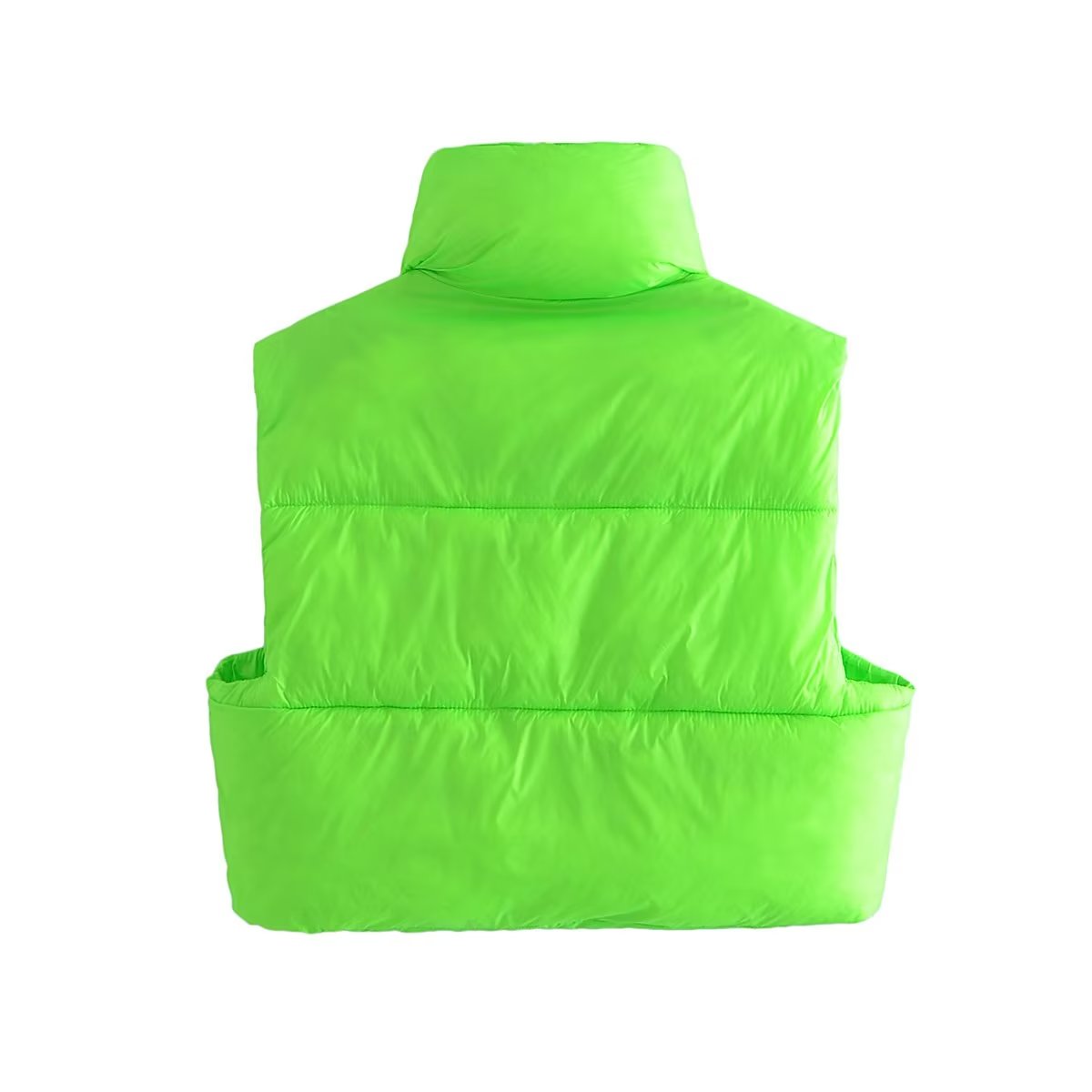 Neon green Langry fashion puffer vest with high collar and quilted design