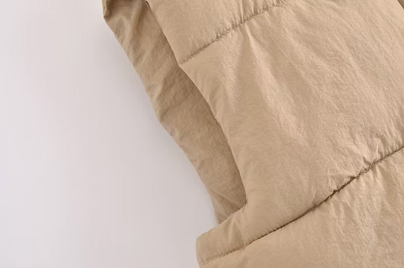 Beige Langry puffer vest with quilted fashion design and zipper