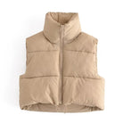 Langry beige fashion puffer vest with zipper and drawstring hem